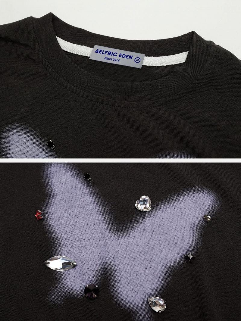 Grise  T Shirts Aelfric Eden Rhinestone Application Butterfly Tee - PJC-0473888